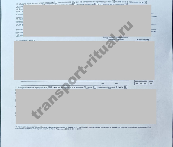 Справка о смерти, вторая страница